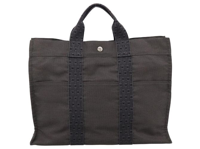 Hermès HERMES Her Line MM Handtasche Canvas Grau Silber Auth 205886A Braun - Ansicht 2