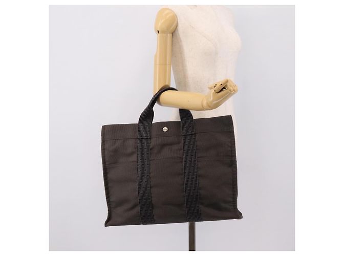 Hermès HERMES Her Line MM Handtasche Canvas Grau Silber Auth 205886A Braun - Ansicht 20
