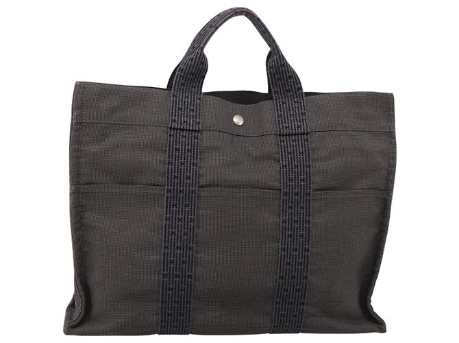 Hermès HERMES Her Line MM Handtasche Canvas Grau Silber Auth 205886A Braun - Ansicht 3