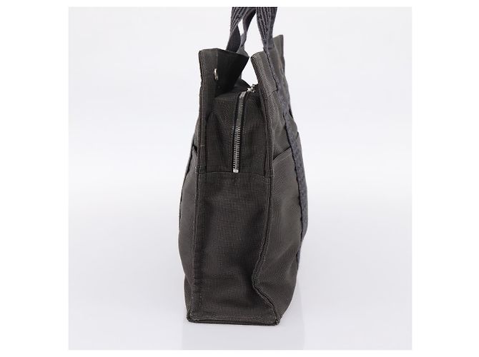 Hermès HERMES Her Line MM Handtasche Canvas Grau Silber Auth 205886A Braun - Ansicht 4