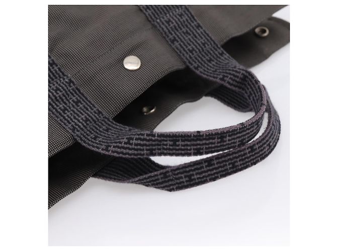 Hermès HERMES Her Line MM Handtasche Canvas Grau Silber Auth 205886A Braun - Ansicht 7