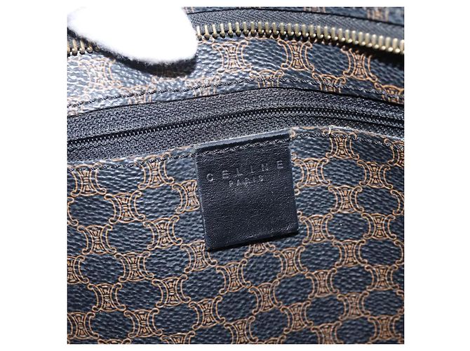Céline CELINE Macadam Canvas Tote Bag PVC Leder Schwarz Gold Auth 203654A Golden - Ansicht 17