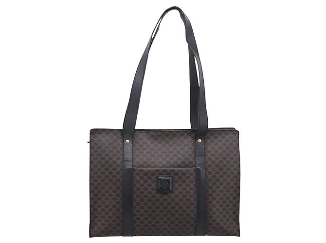Céline CELINE Macadam Canvas Tote Bag PVC Leder Schwarz Gold Auth 203654A Golden - Ansicht 2
