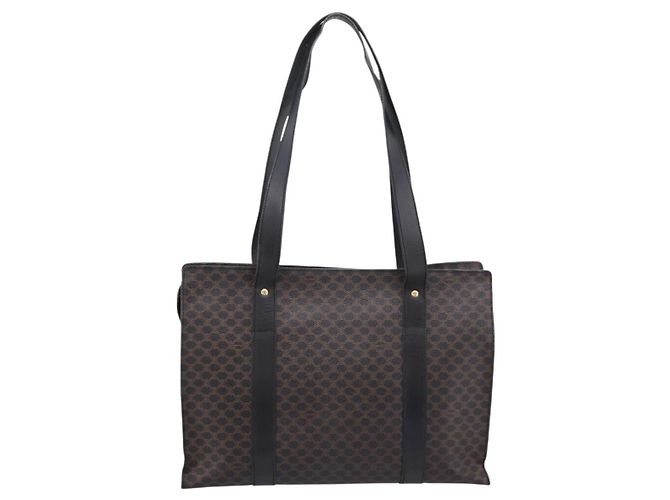 Céline CELINE Macadam Canvas Tote Bag PVC Leder Schwarz Gold Auth 203654A Golden - Ansicht 3