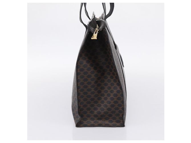 Céline CELINE Macadam Canvas Tote Bag PVC Leder Schwarz Gold Auth 203654A Golden - Ansicht 4