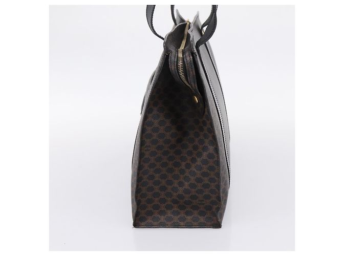 Céline CELINE Macadam Canvas Tote Bag PVC Leder Schwarz Gold Auth 203654A Golden - Ansicht 5