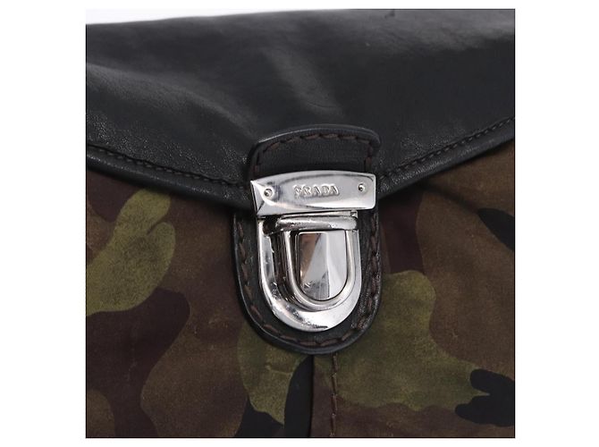 Borsa a Tracolla PRADA Nylon Pelle Khaki Silver BR4549 Auth am12573V Argento Cachi - vista 16