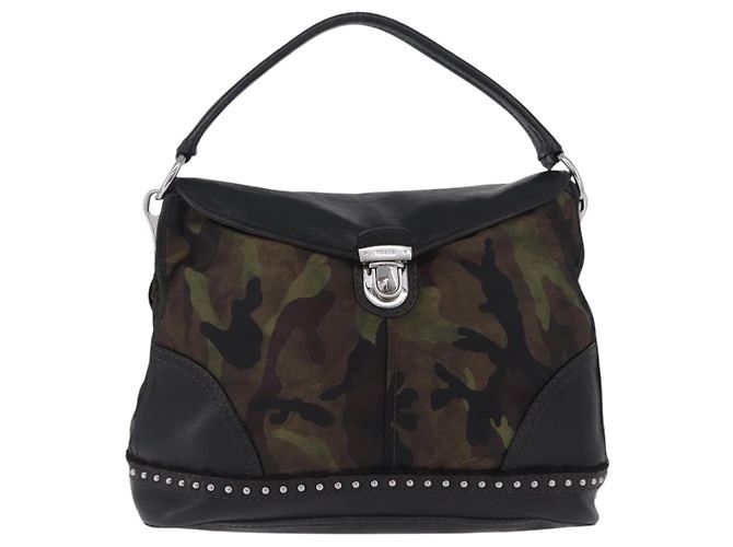 Borsa a Tracolla PRADA Nylon Pelle Khaki Silver BR4549 Auth am12573V Argento Cachi - vista 2