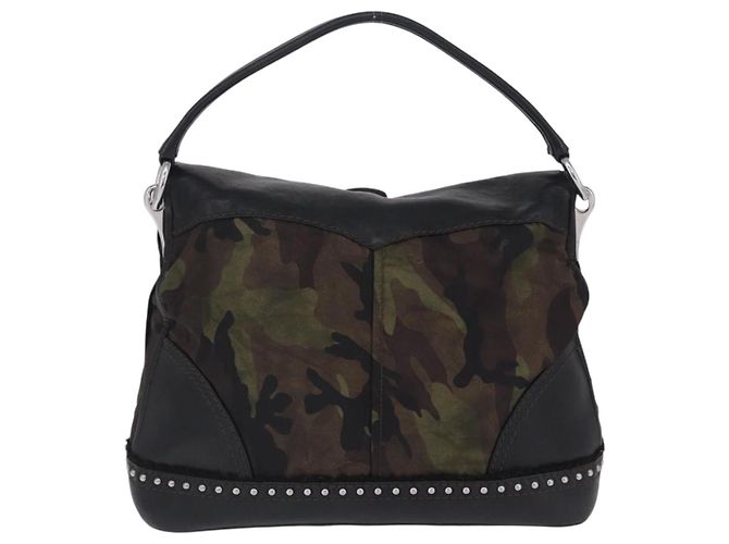 Borsa a Tracolla PRADA Nylon Pelle Khaki Silver BR4549 Auth am12573V Argento Cachi - vista 3
