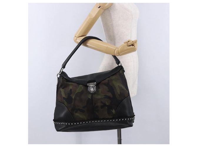 Borsa a Tracolla PRADA Nylon Pelle Khaki Silver BR4549 Auth am12573V Argento Cachi - vista 30