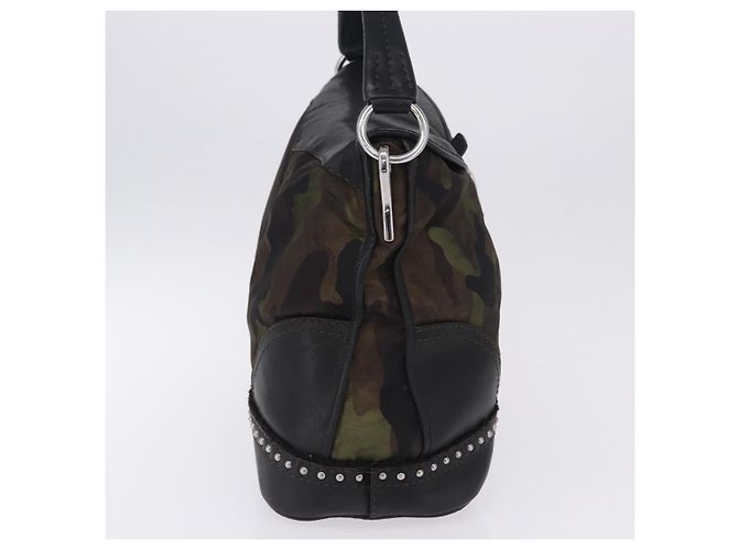 Borsa a Tracolla PRADA Nylon Pelle Khaki Silver BR4549 Auth am12573V Argento Cachi - vista 5