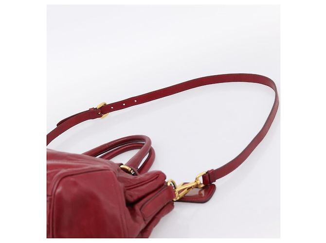 Sac à main PRADA Vitter Shine 2way Red Gold Auth 204038 Rouge Doré - vue 10