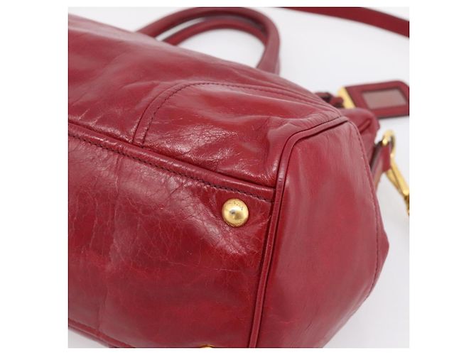 Sac à main PRADA Vitter Shine 2way Red Gold Auth 204038 Rouge Doré - vue 12
