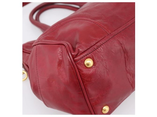 Sac à main PRADA Vitter Shine 2way Red Gold Auth 204038 Rouge Doré - vue 13