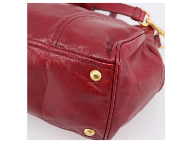 Sac à main PRADA Vitter Shine 2way Red Gold Auth 204038 Rouge Doré - vue 14