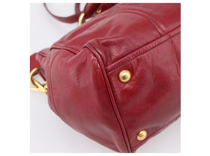 Sac à main PRADA Vitter Shine 2way Red Gold Auth 204038 Rouge Doré - vue 15