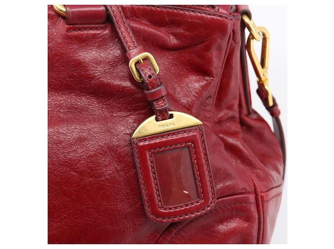 Sac à main PRADA Vitter Shine 2way Red Gold Auth 204038 Rouge Doré - vue 16