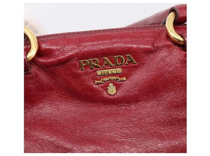 Sac à main PRADA Vitter Shine 2way Red Gold Auth 204038 Rouge Doré - vue 17