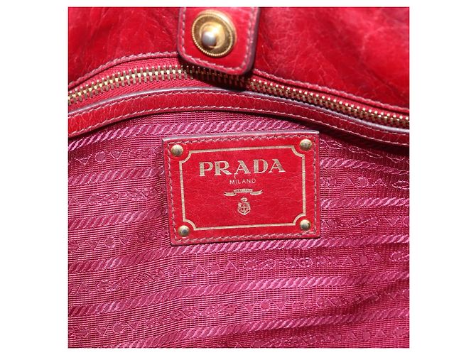 Sac à main PRADA Vitter Shine 2way Red Gold Auth 204038 Rouge Doré - vue 18