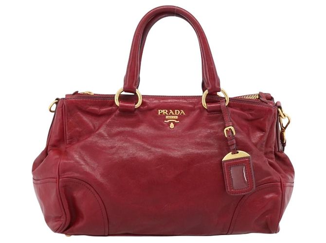 Sac à main PRADA Vitter Shine 2way Red Gold Auth 204038 Rouge Doré - vue 2