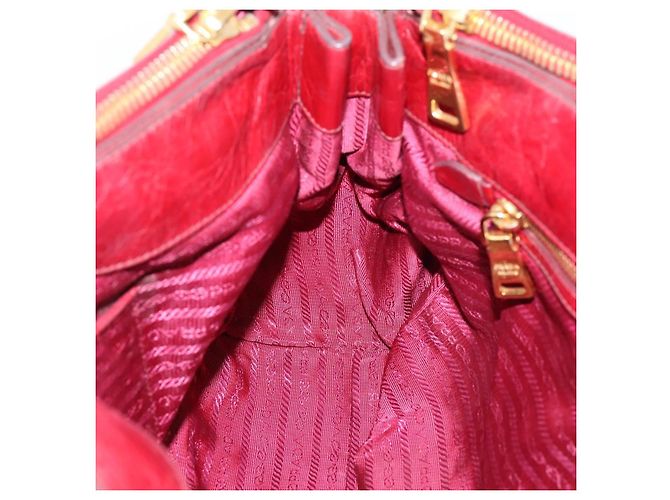 Sac à main PRADA Vitter Shine 2way Red Gold Auth 204038 Rouge Doré - vue 21