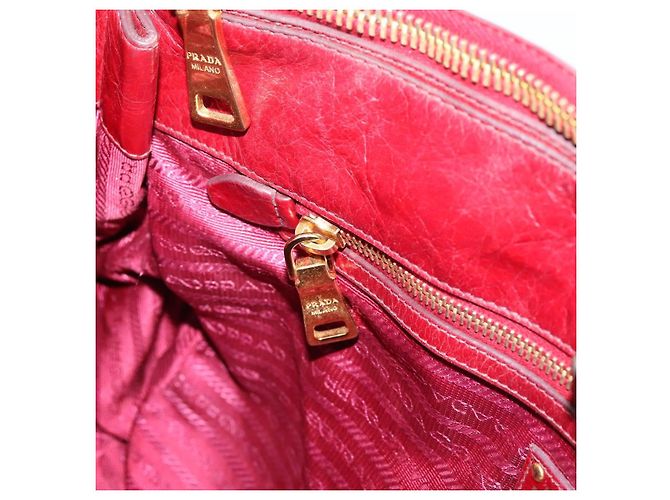 Sac à main PRADA Vitter Shine 2way Red Gold Auth 204038 Rouge Doré - vue 22