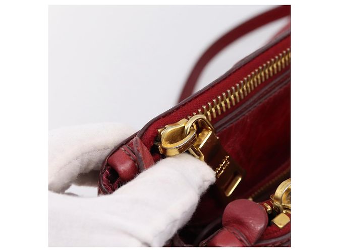 Sac à main PRADA Vitter Shine 2way Red Gold Auth 204038 Rouge Doré - vue 25