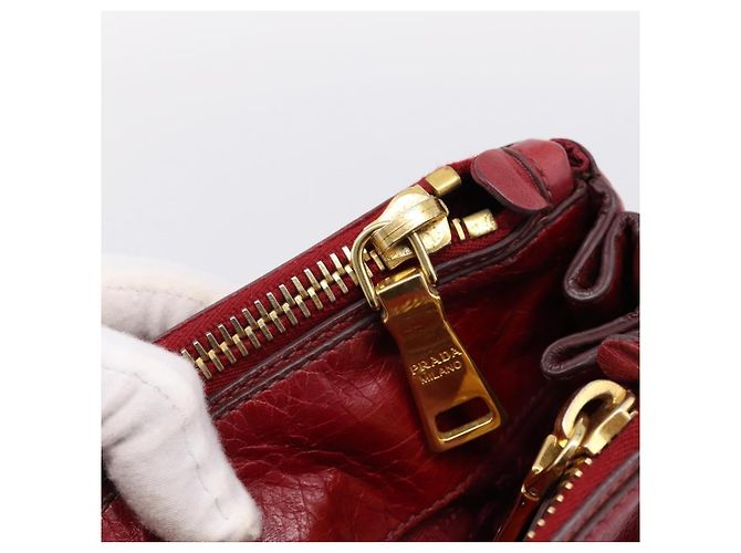 Sac à main PRADA Vitter Shine 2way Red Gold Auth 204038 Rouge Doré - vue 27