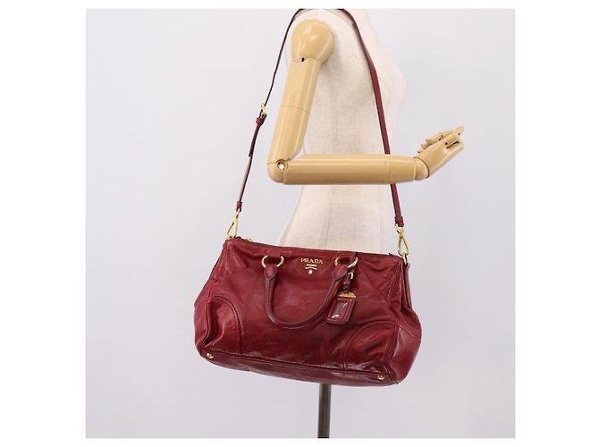 Sac à main PRADA Vitter Shine 2way Red Gold Auth 204038 Rouge Doré - vue 29