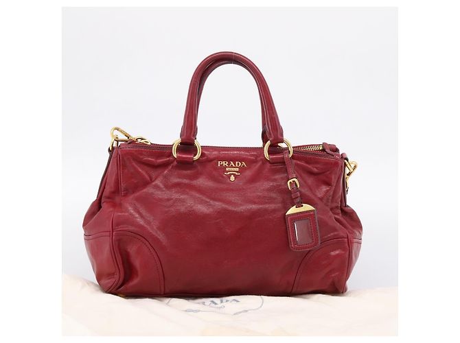 Sac à main PRADA Vitter Shine 2way Red Gold Auth 204038 Rouge Doré - vue 30