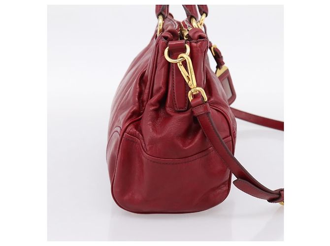 Sac à main PRADA Vitter Shine 2way Red Gold Auth 204038 Rouge Doré - vue 4