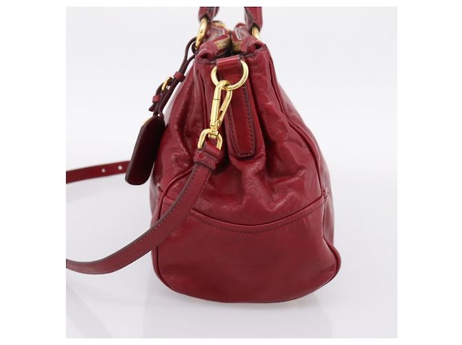 Sac à main PRADA Vitter Shine 2way Red Gold Auth 204038 Rouge Doré - vue 5