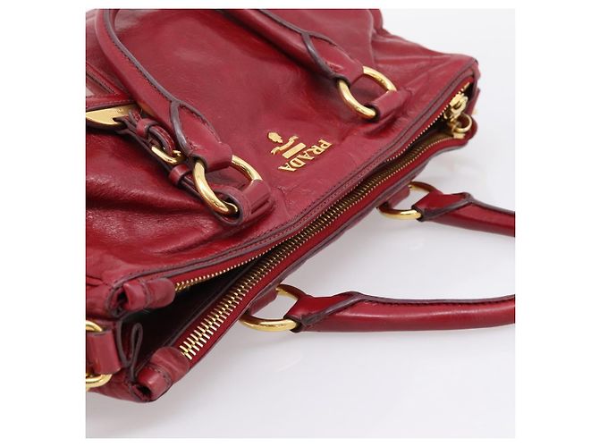 Sac à main PRADA Vitter Shine 2way Red Gold Auth 204038 Rouge Doré - vue 6