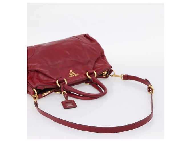 Sac à main PRADA Vitter Shine 2way Red Gold Auth 204038 Rouge Doré - vue 9