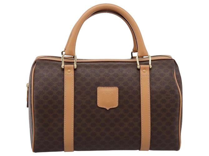 Céline Borsa Boston CELINE Macadam Canvas PVC Leather Brown Gold Auth 204457V Marrone D'oro - vista 2