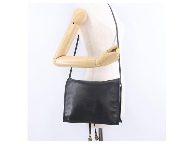 Borsa a tracolla LOEWE Anagram in pelle nera e oro autentica 204314A Nero D'oro - vista 26