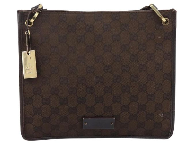 Borsa a tracolla GUCCI GG Canvas Marrone Oro 91762 Auth 201343 D'oro - vista 2