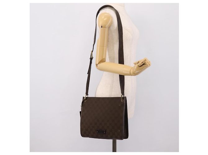 Borsa a tracolla GUCCI GG Canvas Marrone Oro 91762 Auth 201343 D'oro - vista 26