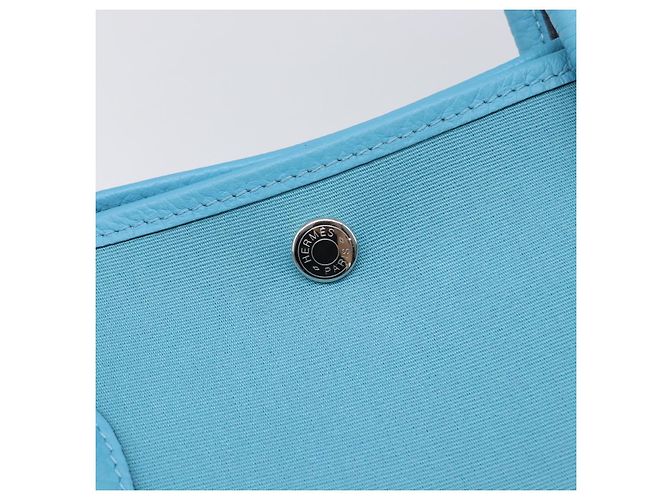 Hermès Borsa Tote HERMES Garden Party PM Canvas Blue Silver Auth LN144M Argento - vista 17