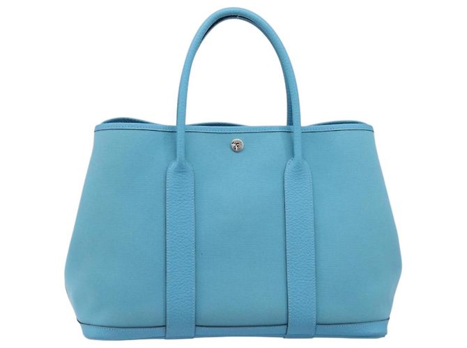 Hermès Borsa Tote HERMES Garden Party PM Canvas Blue Silver Auth LN144M Argento - vista 2