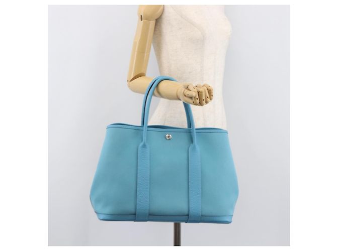 Hermès Borsa Tote HERMES Garden Party PM Canvas Blue Silver Auth LN144M Argento - vista 23