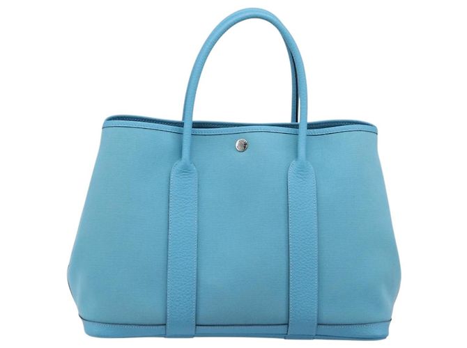 Hermès Borsa Tote HERMES Garden Party PM Canvas Blue Silver Auth LN144M Argento - vista 3