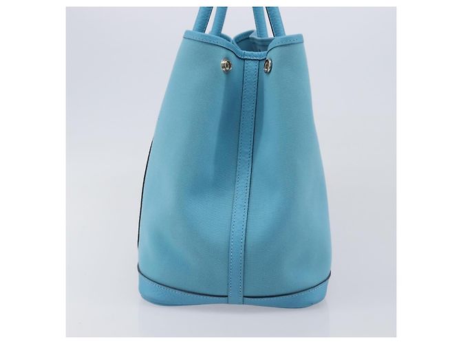 Hermès Borsa Tote HERMES Garden Party PM Canvas Blue Silver Auth LN144M Argento - vista 4