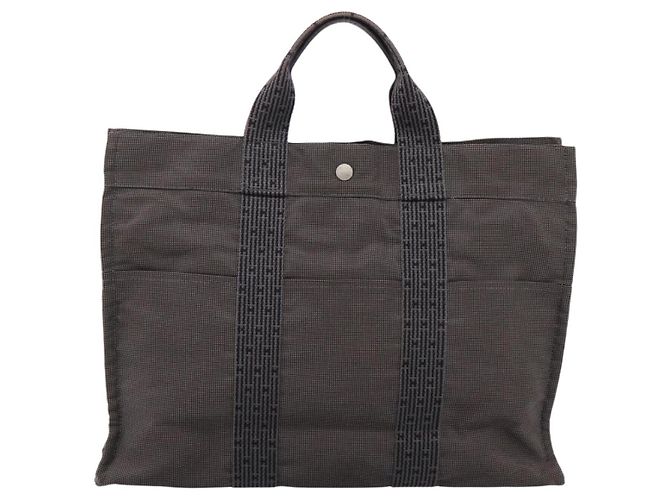 Hermès Bolsa HERMES Her Line MM Canvas Cinza Prata Auth 205800A Marrom - vista 2