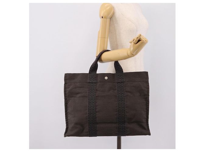Hermès Bolsa HERMES Her Line MM Canvas Cinza Prata Auth 205800A Marrom - vista 20