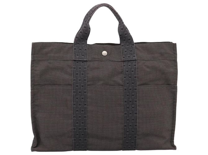 Hermès Bolsa HERMES Her Line MM Canvas Cinza Prata Auth 205800A Marrom - vista 3