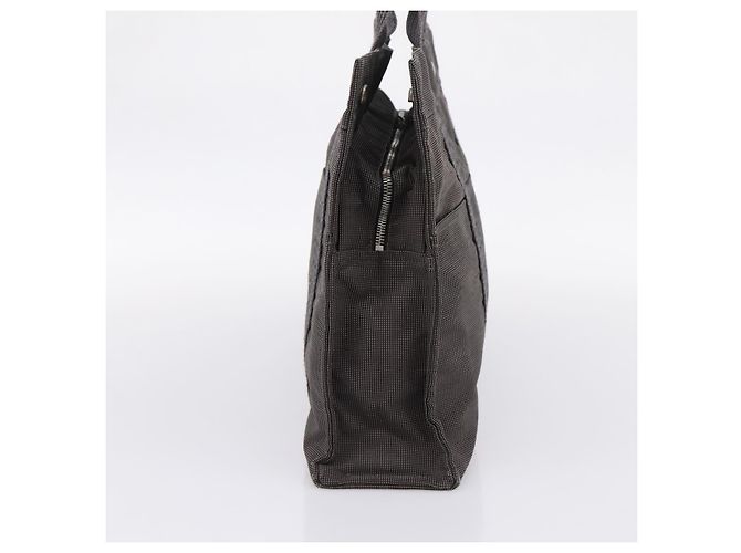 Hermès Bolsa HERMES Her Line MM Canvas Cinza Prata Auth 205800A Marrom - vista 4