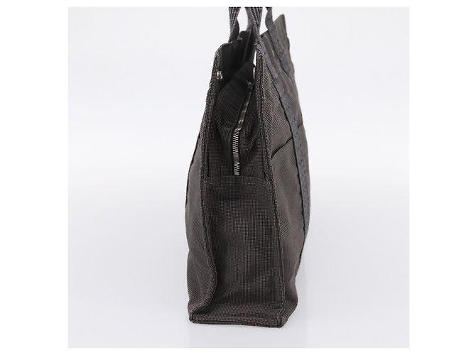 Hermès Bolsa HERMES Her Line MM Canvas Cinza Prata Auth 205800A Marrom - vista 5