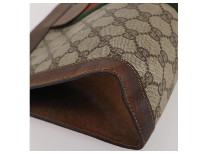 Borsa a pochette GUCCI GG Supreme Web Sherry Line PVC Beige Auth 205187 - vista 10