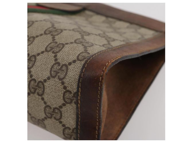 Borsa a pochette GUCCI GG Supreme Web Sherry Line PVC Beige Auth 205187 - vista 11